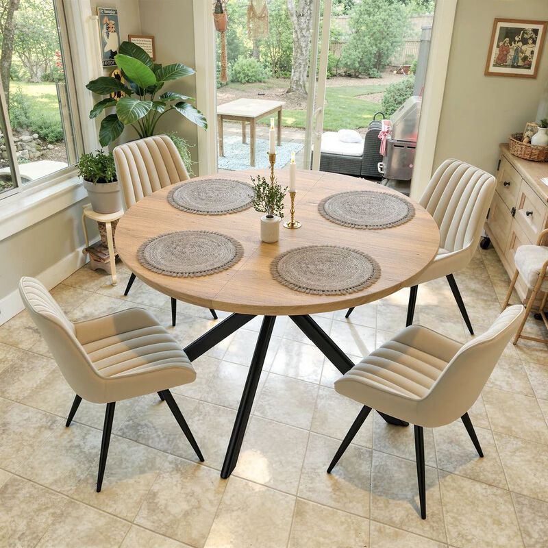 Envelor Round Solid Wood Dining Table with Metal Legs image number 5