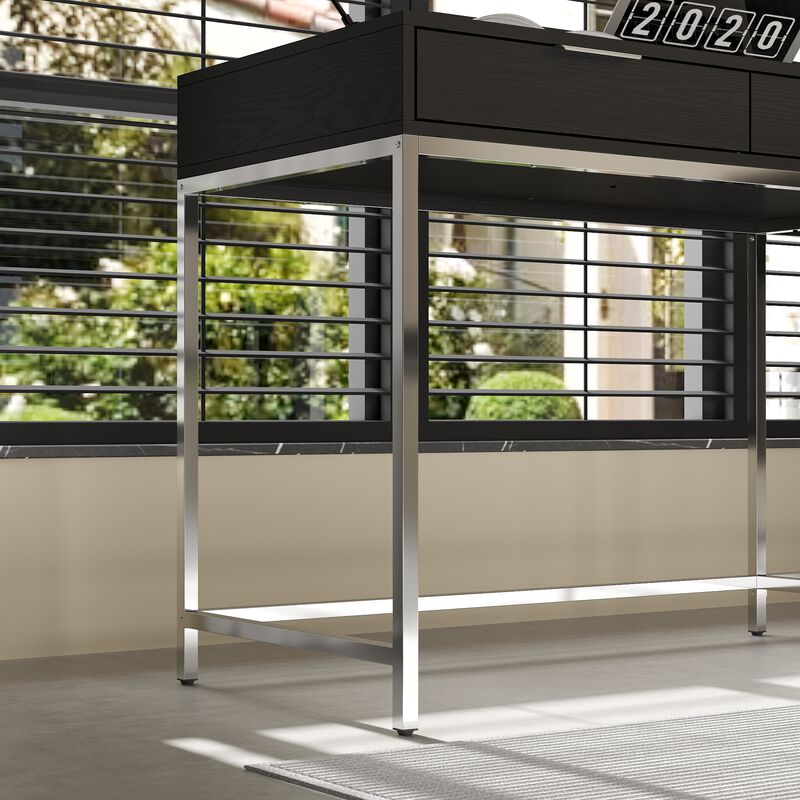 FUFU&GAGA L-Shaped Corner Desk with Drawers and File Cabinet, Black Embossed Finish, Metal Frame, Home Office Computer Workstation with Storage (70.9” x 55.1” x 29.9”), Black