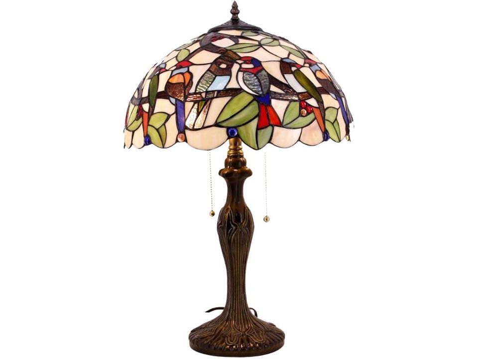 Tiffany Table Lamp Stained Glass Birds Design Bedside Desk Lamp Metal Base