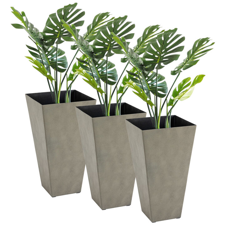 Outsunny Set of 3 Tall Planters with Drainage Hole, 28" Outdoor Flower Pots, Indoor Planters for Porch Patio and Deck, Gray