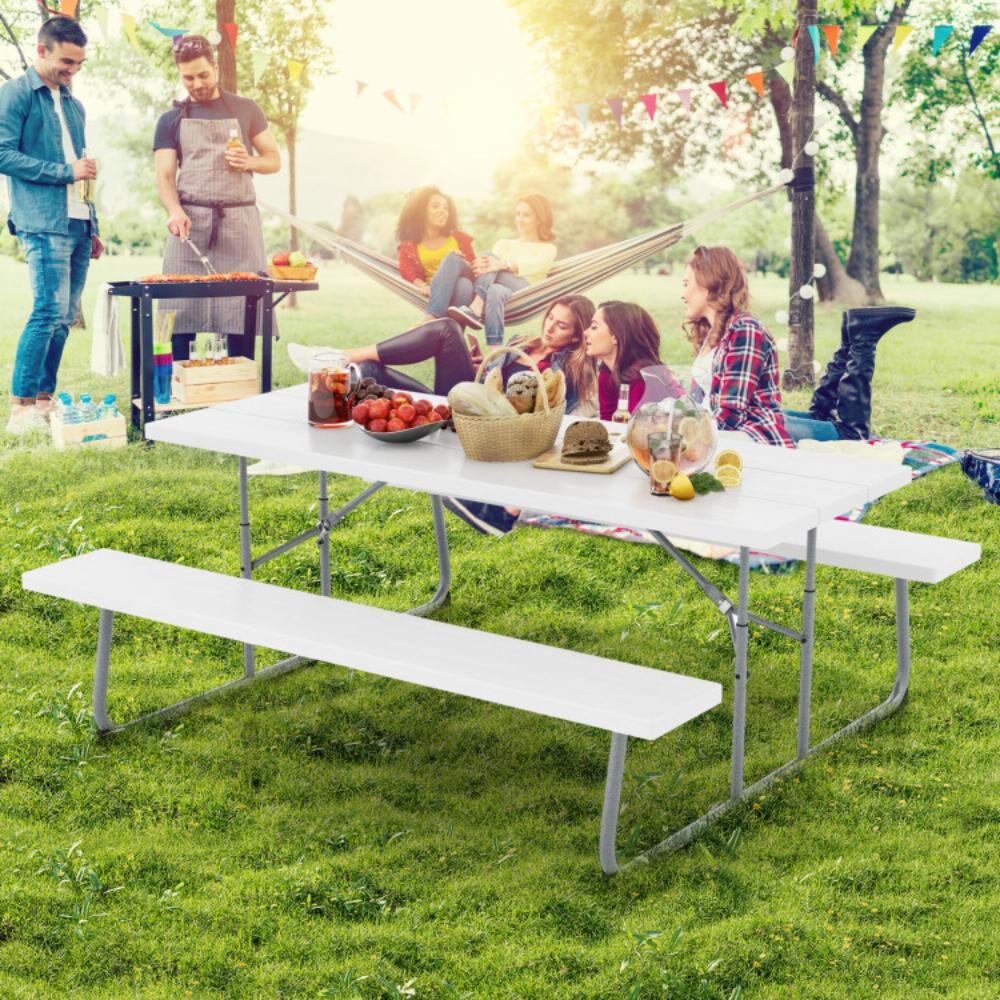 Hivvago Folding Picnic Table Set with Metal Frame and All-Weather