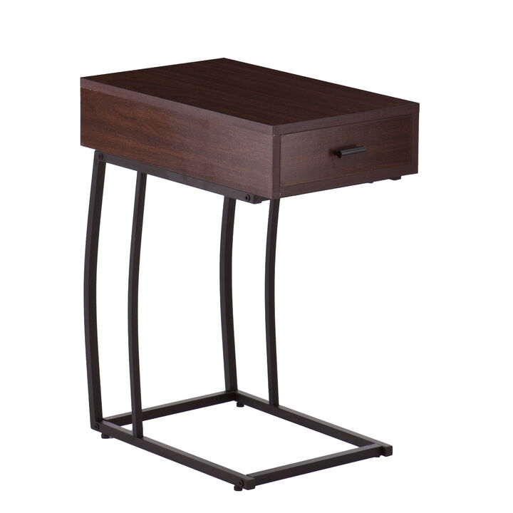 Hivvago 23 Inch Brown Manufactured Wood And Iron Rectangular End Table With Drawer