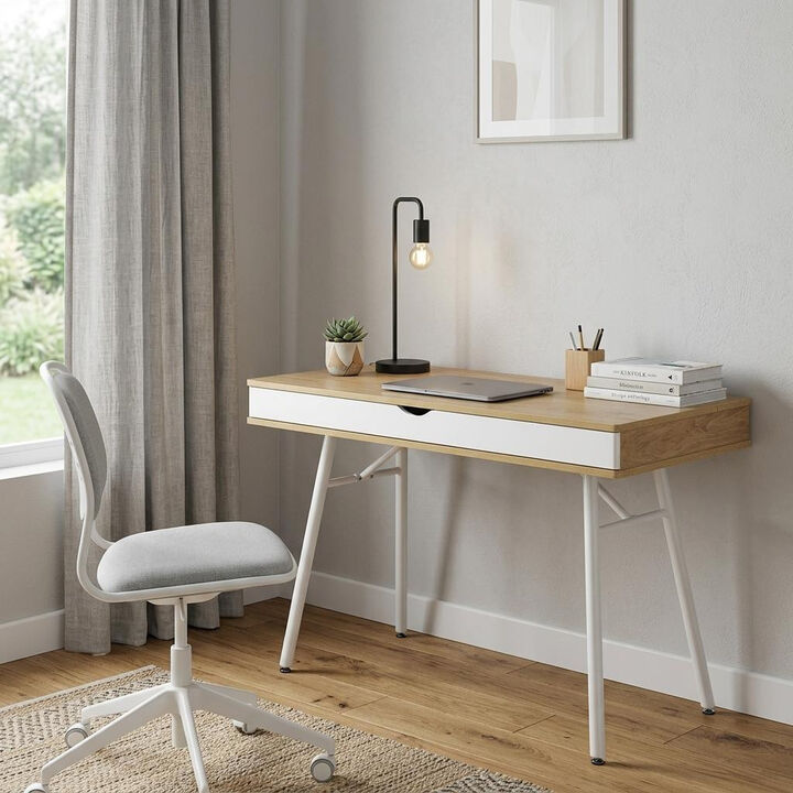 HomeRoots 45" Oak and White Wood and Steel Computer Desk