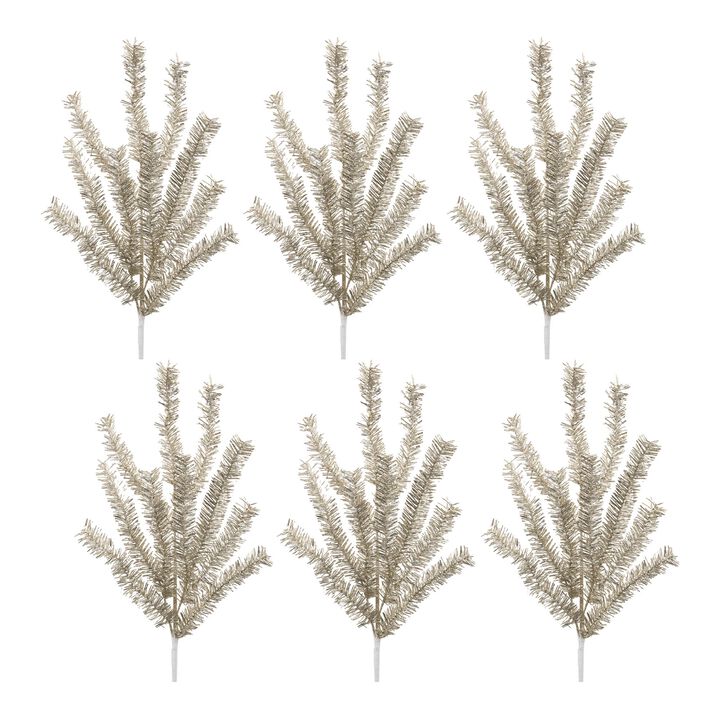 Set of 6 Glittered Pine Sprays for Holiday Wreaths, Garlands, or Vase Arrangements