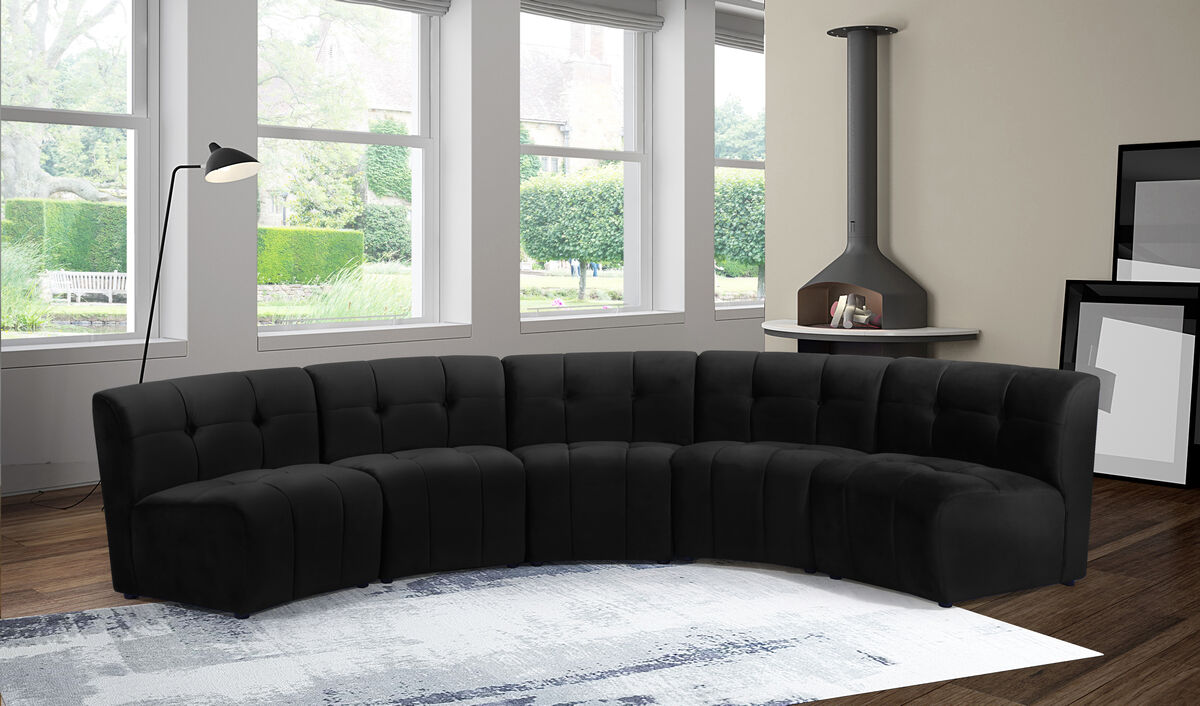 Meridian Furniture Limitless Black Velvet 5pc. Modular Sectional