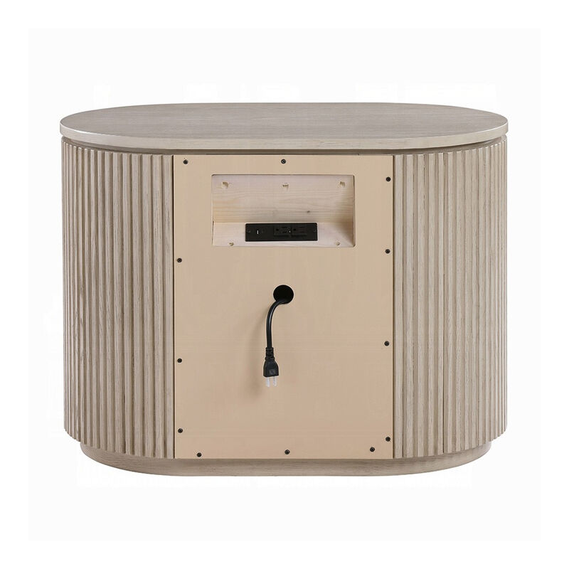 Dery Nightstand with USB Ports, 3 Ribbed Front Drawers, Light Oak Brown image number 4