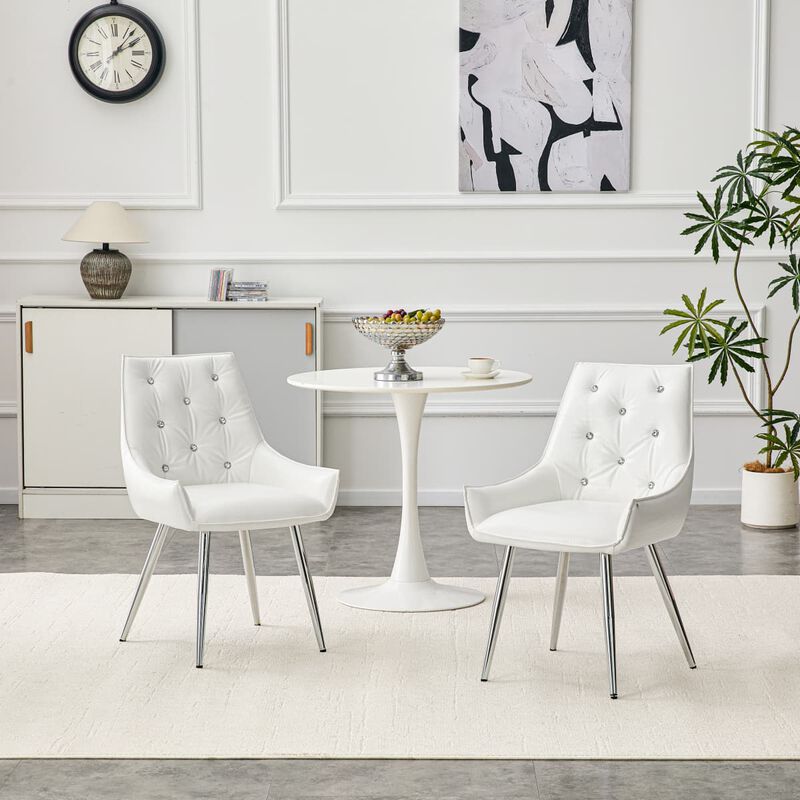 Set of 2 PU Leather Dining Chairs Crocodile Embossed Accent Chairs with Diamond Tufted Back Square Seat Chairs with Metal Legs image number 3