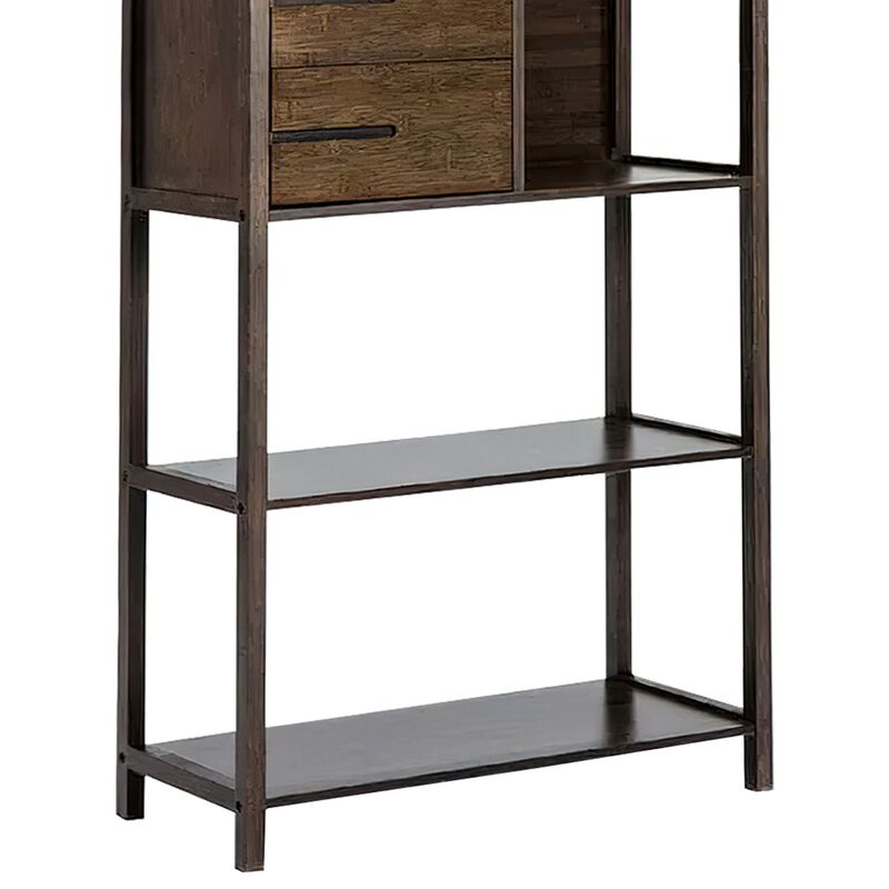 Axa 68 Inch Bamboo Shelf Bookcase with Cabinet, Right Facing, Dark Brown-Benzara