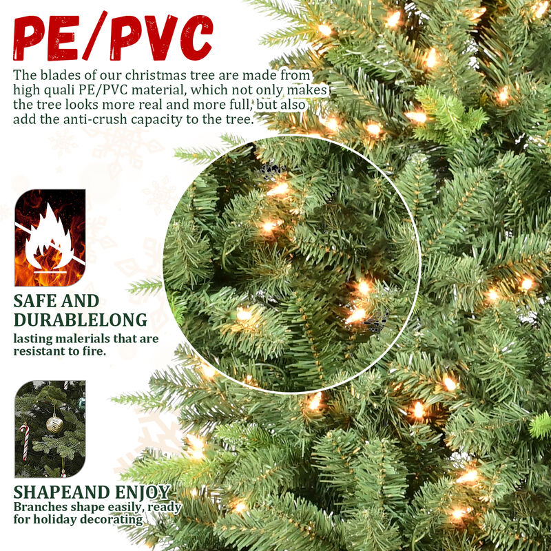 Whisen 4FT Pre-Lit Christmas Tree with 200 UL Warm White Lights &ndash; Classic Green Tree with 636 PE+PVC Tips, Hinged Branches for Easy Setup, Sturdy Metal Stand, Realistic Full Look image number 6