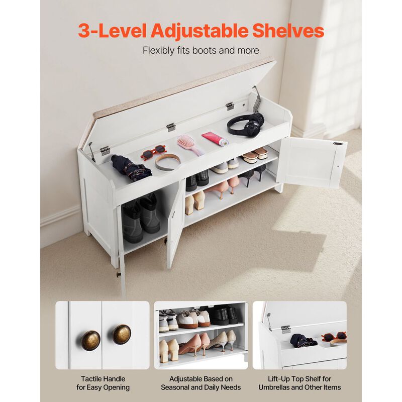Entryway Bench with Shoe Storage, 3 Door Cabinets and Height Adjustable Shelf image number 5