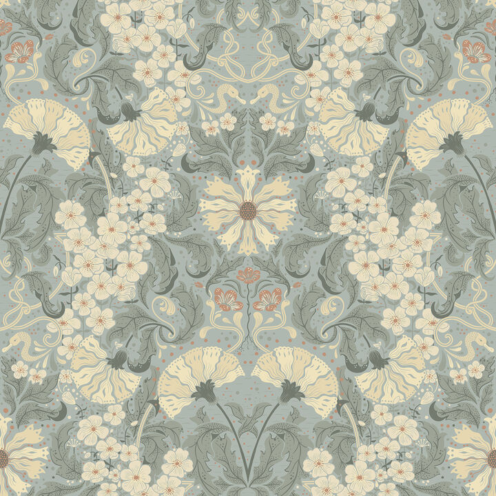 Ojvind Light Blue Floral Ogee Wallpaper (Set of 2)