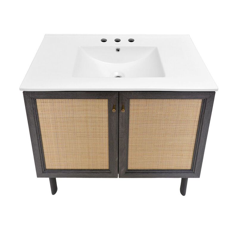 36" Freestanding Bathroom Vanity with 3-Hole Widespread Sink Top image number 3