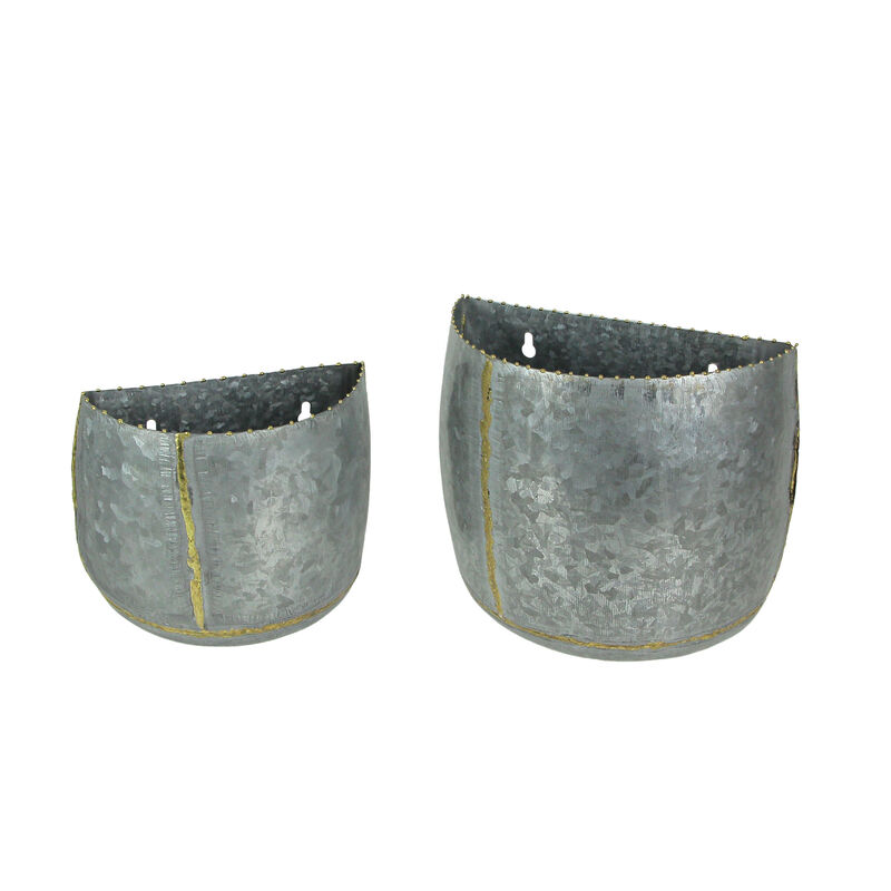 Vintage Look Galvanized Finish Metal Rounded Wall Pocket Set of 2 image number 0