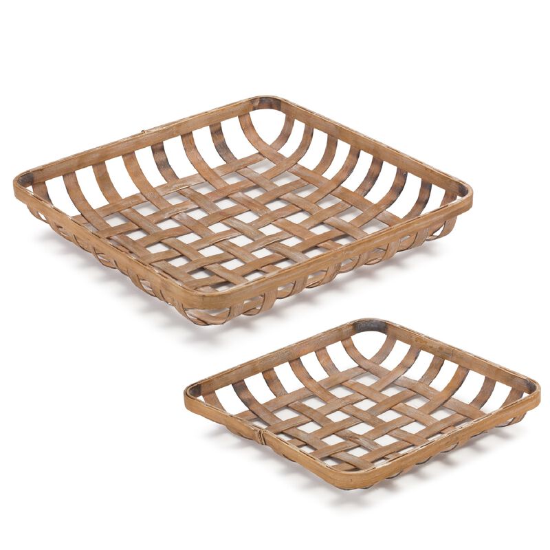 Wicker Tray Set of 2 for Rustic Home Accents and Storage