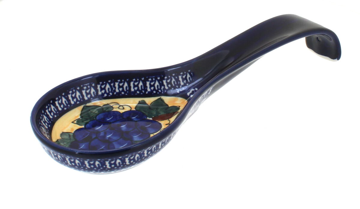 Blue Rose Polish Pottery Mosaic Flower Large Spoon Rest