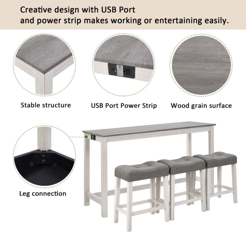 Kepfuf 4‑Piece Farmhouse Bar Table Set image number 5