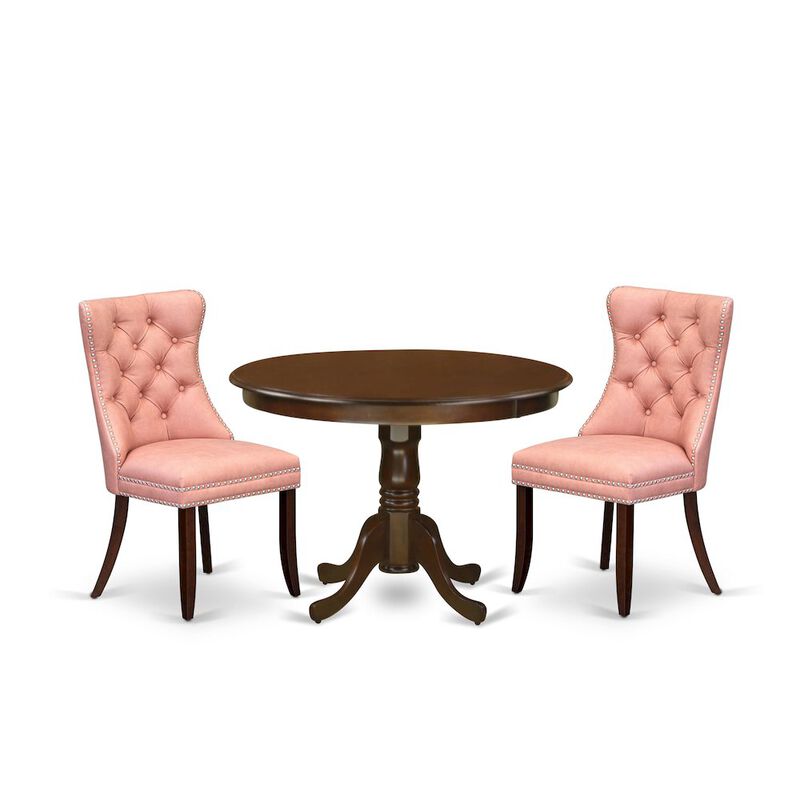 3 Piece Dining Set Consists of a Round Kitchen Table with Pedestal