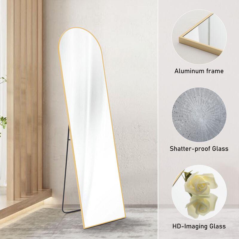 Floor Standing Mirror 59"x16", Modern Wall Mirror with Aluminum Alloy Frame, Gold