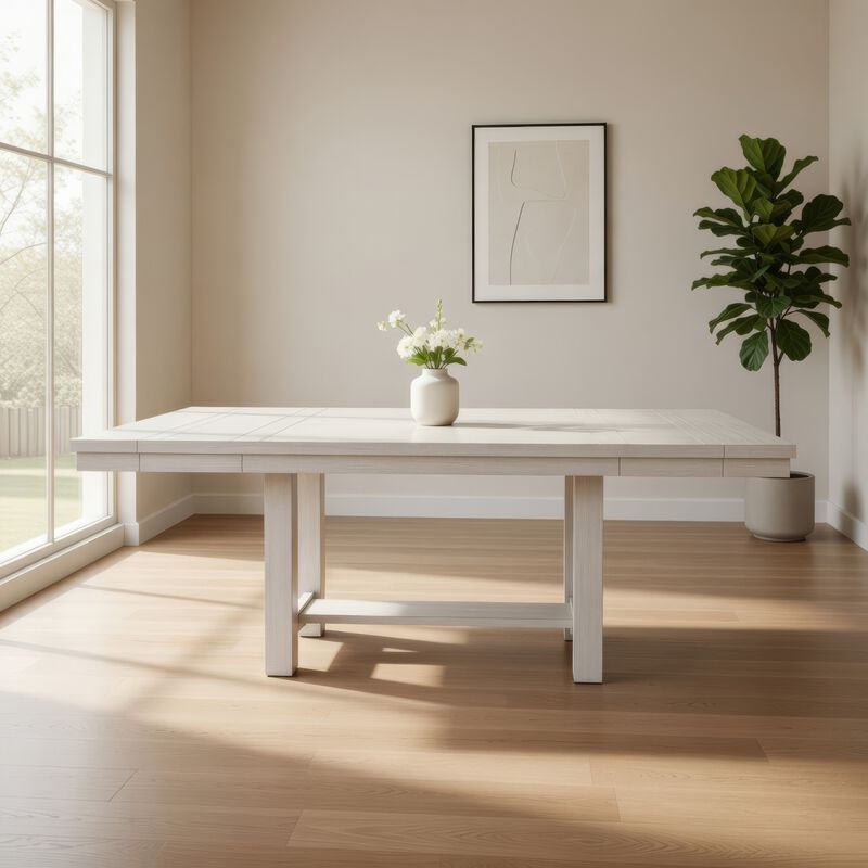 Fleur Dining Table with 2 Extension Leaves, White Wood, 62-86 Inch image number 7