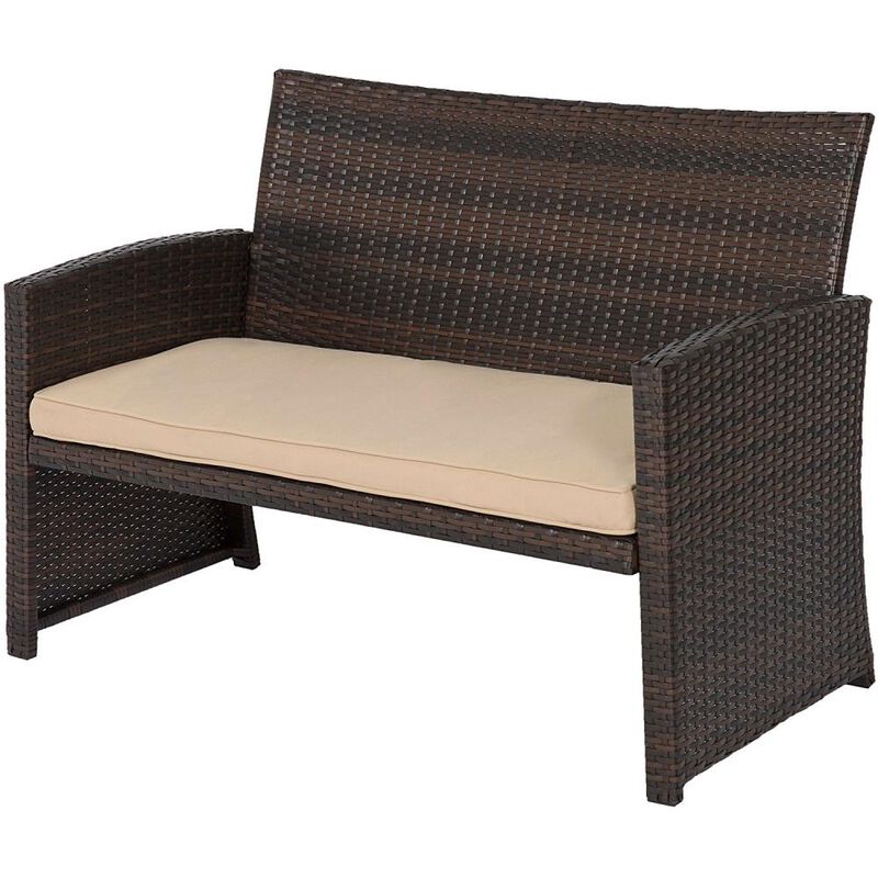Hivvago Brown Resin Wicker 4-Piece Modern Patio Furniture Set with Beige Cushions