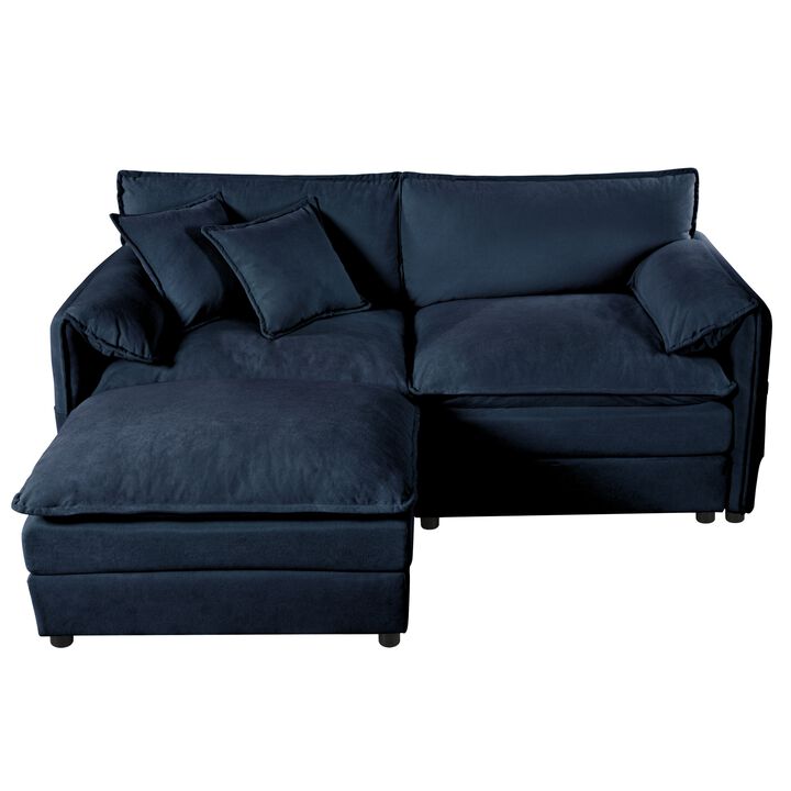 Deep Seat Sectional Sofa Cloud Couch with Ottoman,  Modern Chenille Comfy Love Seat Upholstered Modular L Shaped Couch,Grey