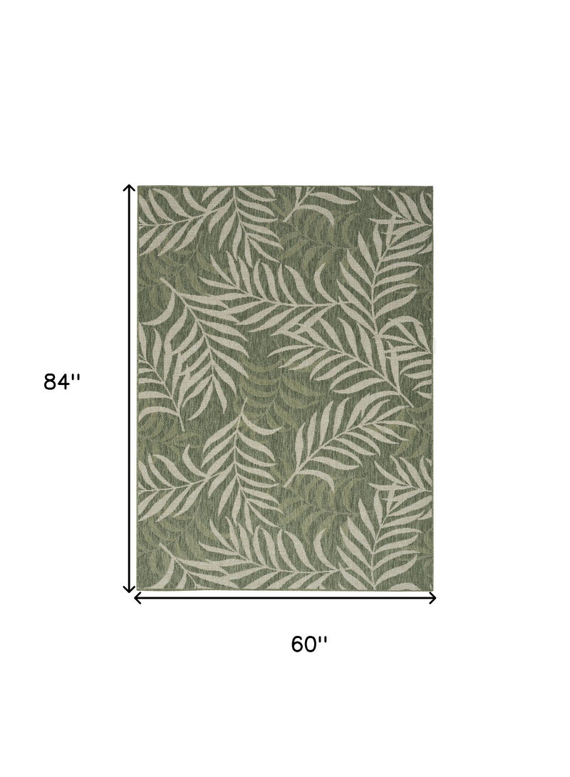HomeRoots 5' X 7' Ivory And Green Palm Leaf Indoor Outdoor Area Rug image number 2