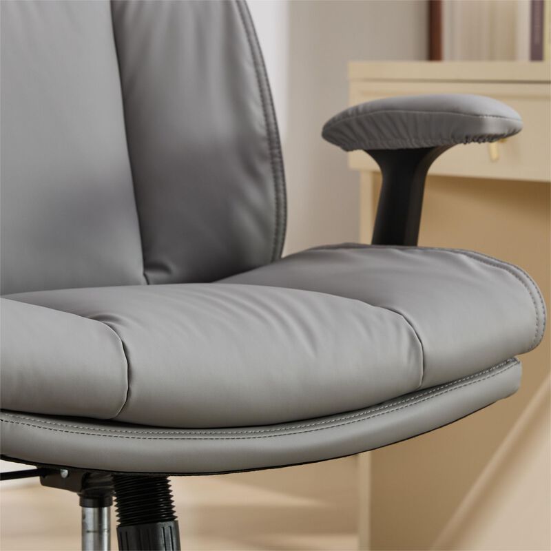 with Flip-Up Armrests Leather, Cross Legged Office Chair on Wheels image number 7