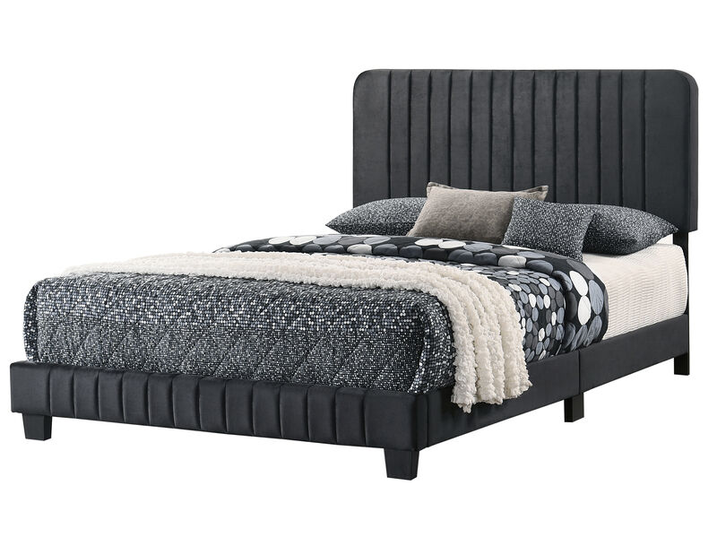 Lodi Velvet Upholstered Channel Tufted Queen Panel Bed