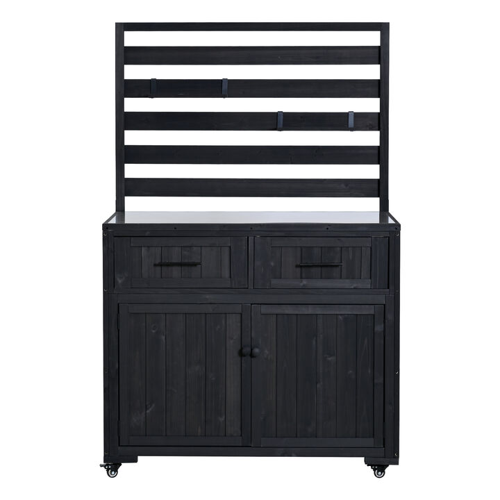 Whisen 64.9''H Potting Table with 2 Drawers, 3 Movable Shelves and Stainless Table Top