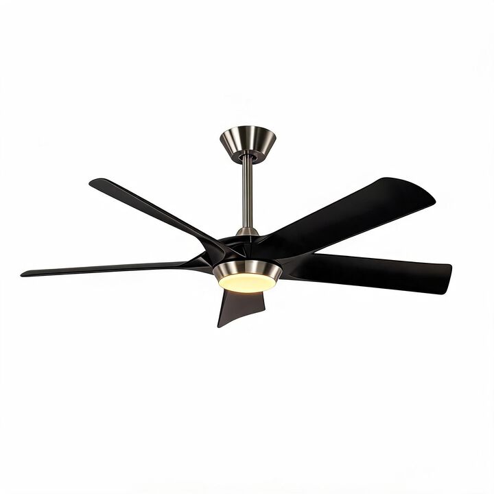 Black Ceiling Fan with Light and Remote, Five-Blade Dimmable LED DC Fan