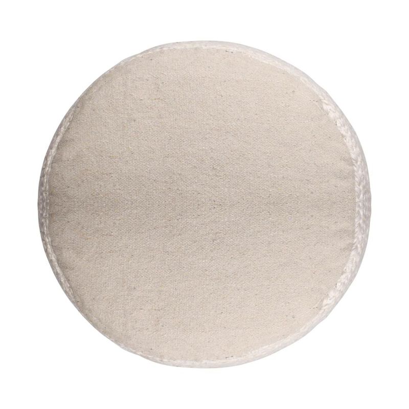 Hivvago 18 Inch Off White And Navy Blue Jute Blend Cylinder Striped Pouf Ottoman