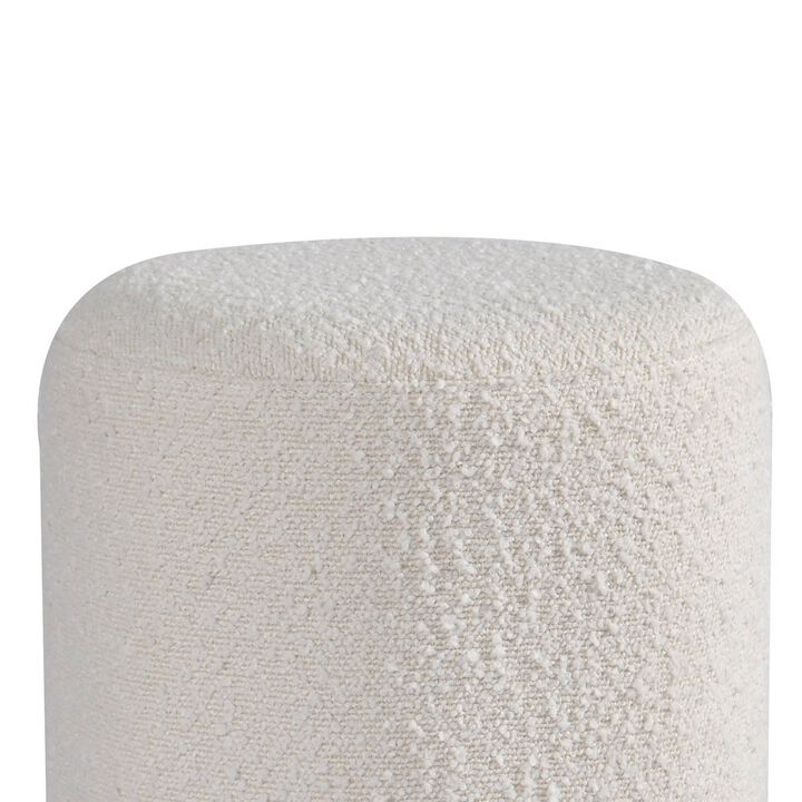 Glamour Home White Boucle Fabric Round Footstool Ottoman Golden Accent Base Small Size