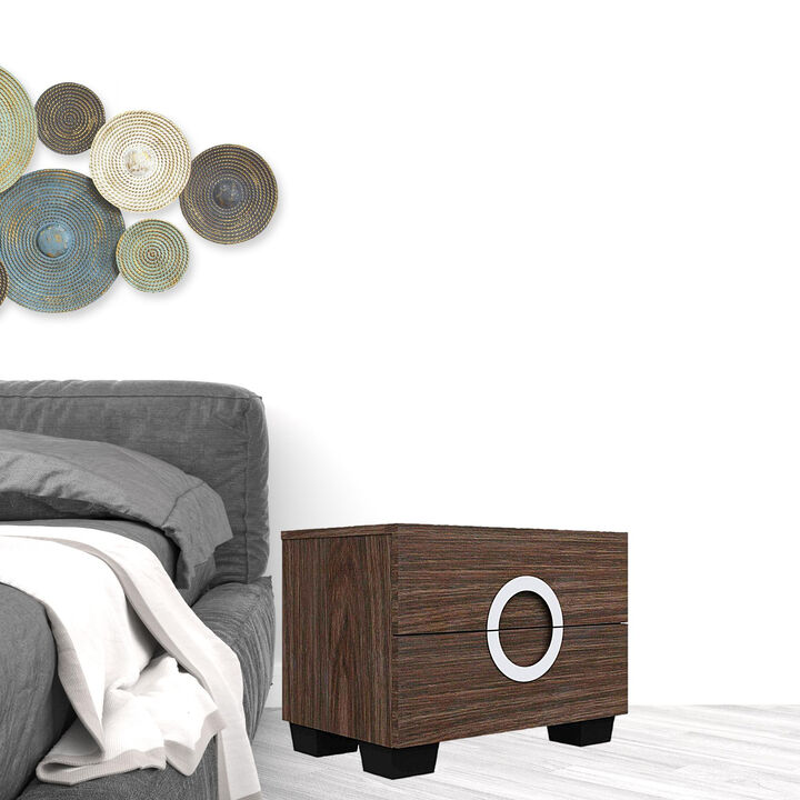 Bedroom Nightstand with Two Drawers – Mirrored Front Manufactured Wood Table