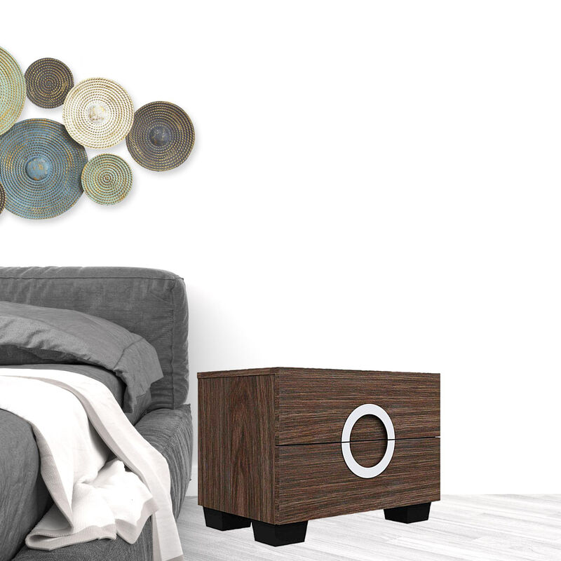 Bedroom Nightstand with Two Drawers – Mirrored Front Manufactured Wood Table