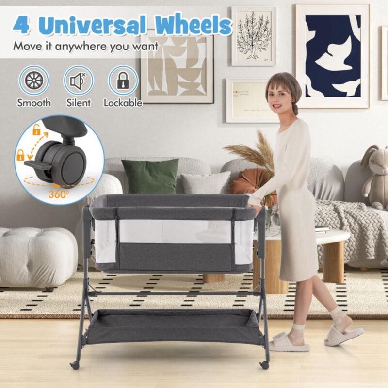 Hivvago Height Adjustable Bedside Sleeper with Storage Bag and Soft Mattress for Baby