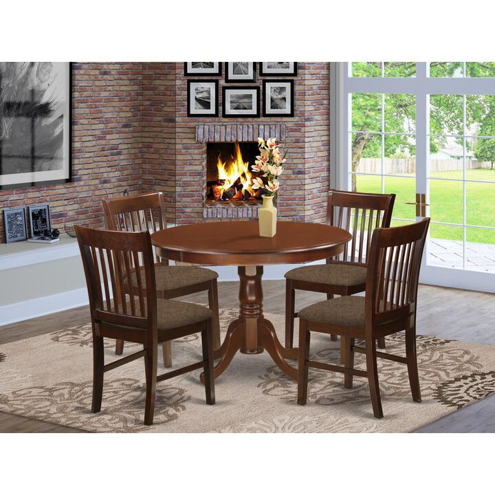 5 Pc set with a Kitchen Table and 4 Dinette Chairs in Mahogany