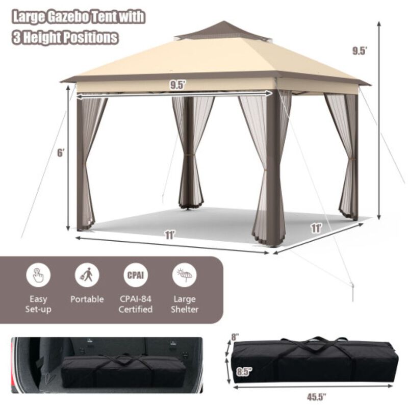2-Tier Pop-Up Gazebo Tent Portable Canopy Shelter Carry Bag Mesh