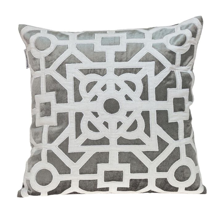 18" Gray and White Transitional Square Throw Pillow