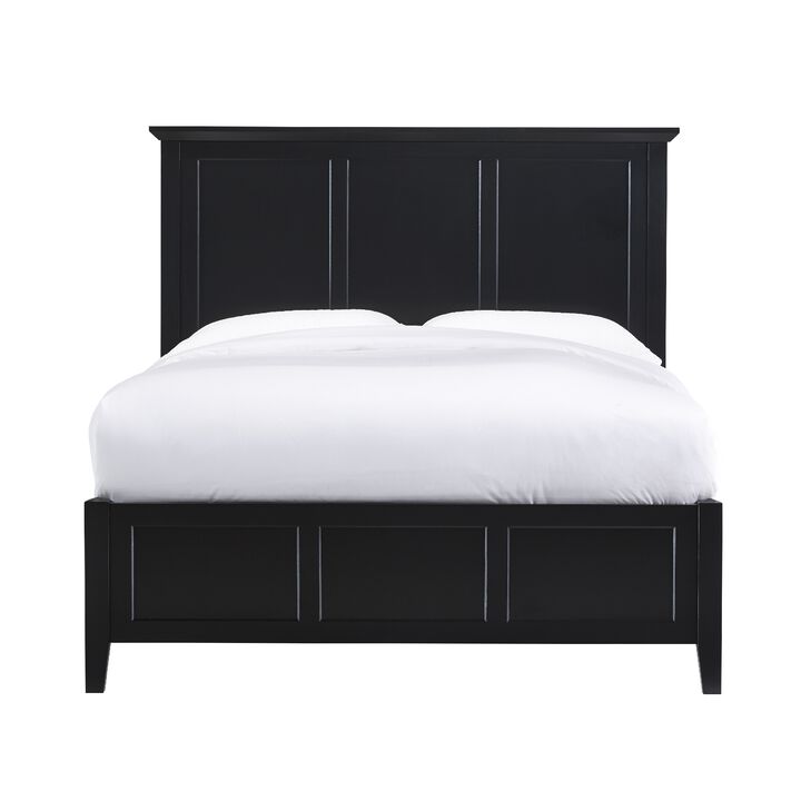 Neo Solid Mahogany Wood Low Profile Queen Bed, Beveled Trim Top, Black