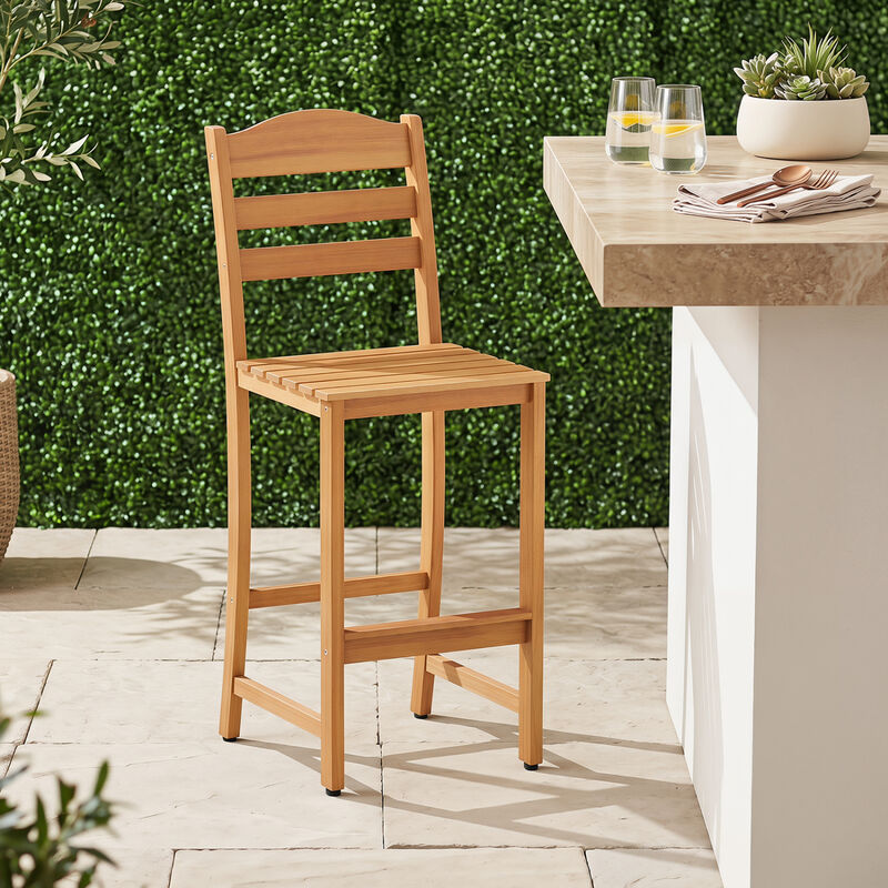 Solid Acacia Wood Outdoor Bar Stools Heavy Duty 400 lbs Weight Capacity image number 1