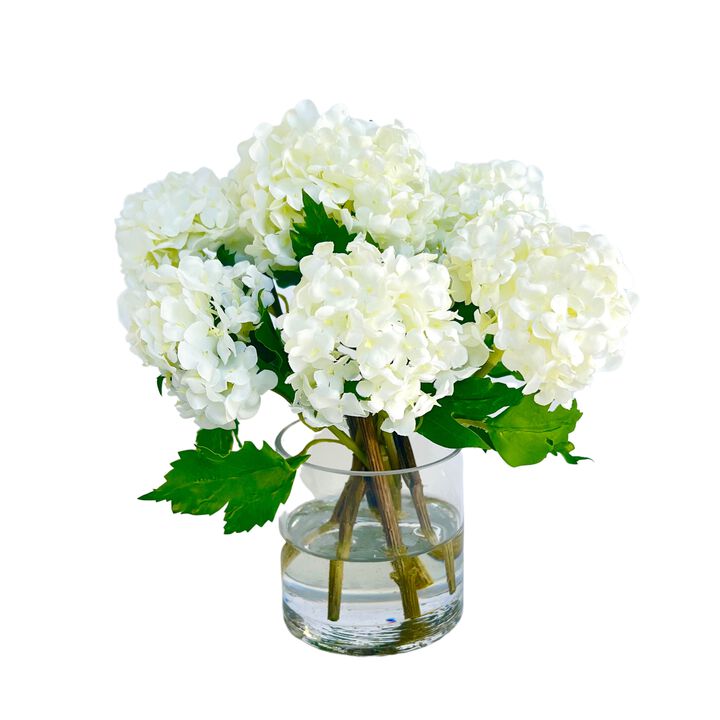White hydrangeas arrangement in vase