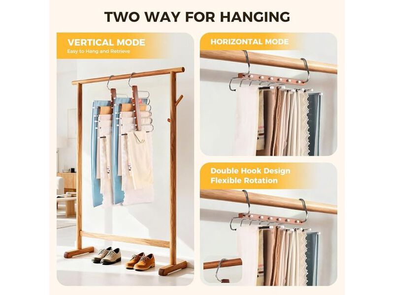 2-Pack Wooden Pants Hangers | Space-Saving Closet Organizer, Anti-Slip Design image number 2