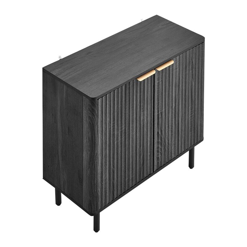 Mid Century Coffee Bar Cabinet with Fluted 2-Tier Storage image number 3