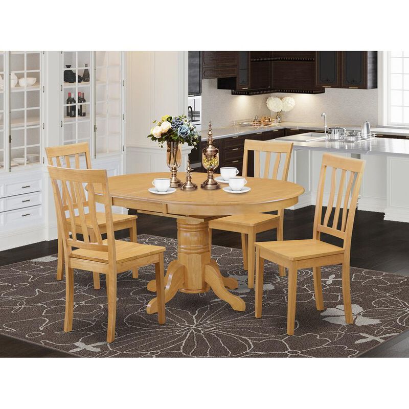 East West Furniture 5  Pc  Dining  room  set-Oval  dinette  Table  with  Leaf  and  4  Dining  Chairs