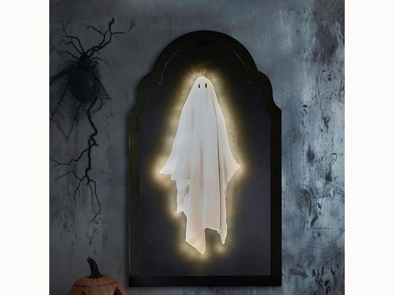 2025 Halloween Ghost Mirror – Large LED Hologram Wall Decor with Creepy Eyes for Kitchen
