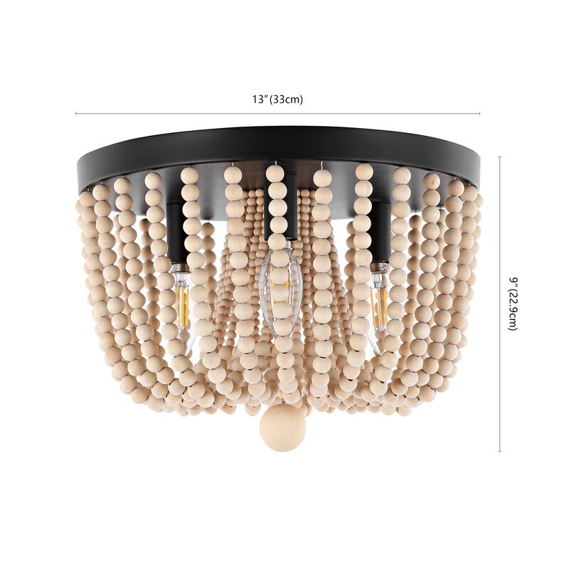 Eivissa 3-Light Coastal Farmhouse Iron/Wood Bead LED Flush Mount