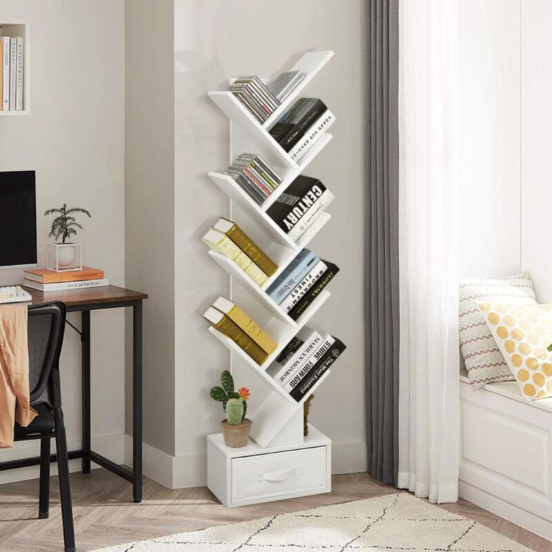 Hivvago 10-Tier Bookshelf with Drawer Free-standing Storage Bookcase