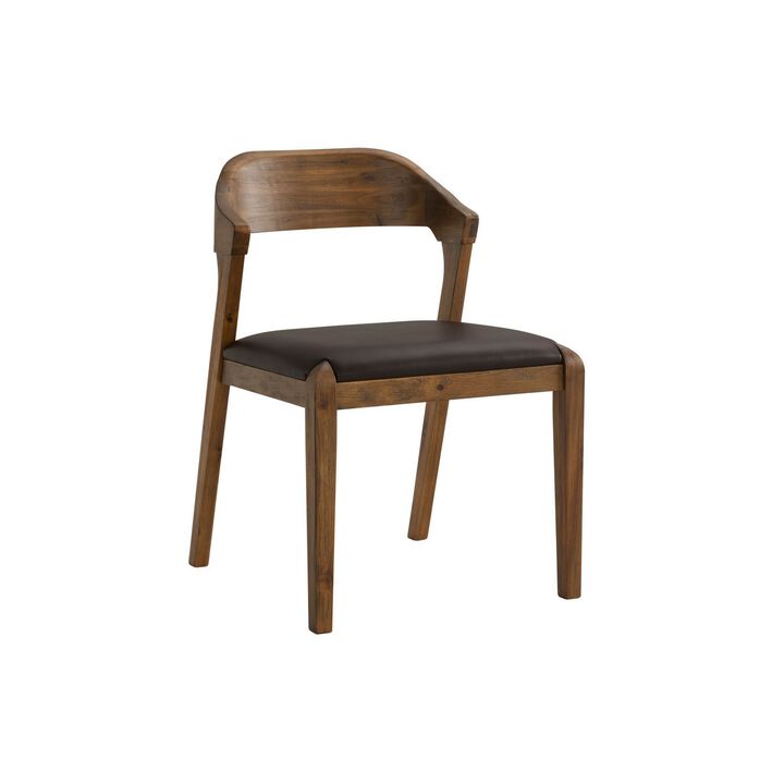 Curved Panel Back Dining Chair with Leatherette Seat, Brown-Benzara