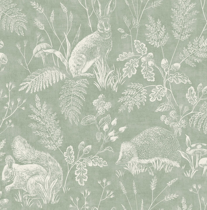 Woodland Green Toile Wallpaper