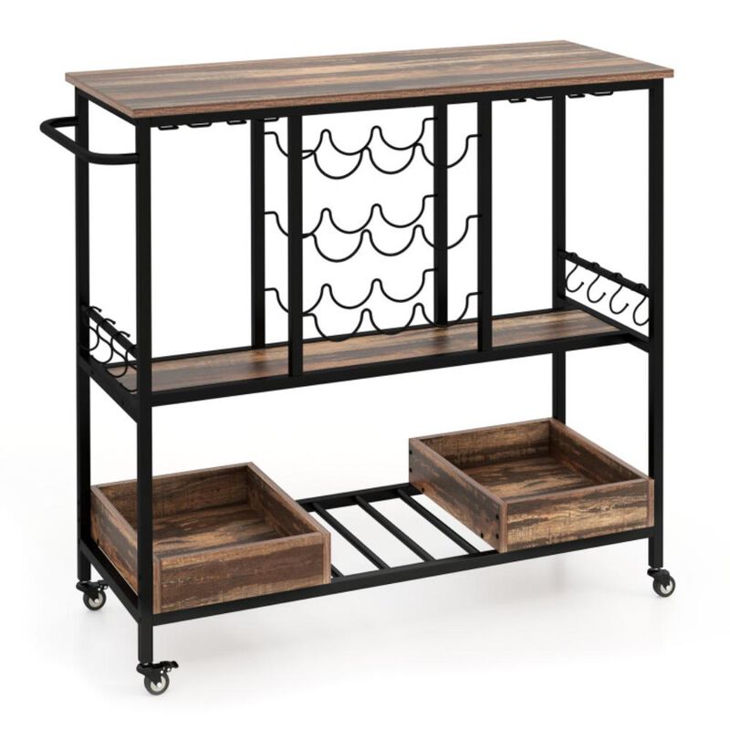 Hivvago 3 Tiers Bar Cart on Wheels with Glass Racks